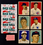 1949 Bowman 5-Cent Wrapper (Green/Orange Variation) Plus Six Cards and Gum from the Pack