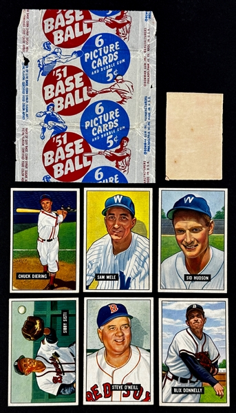 1951 Bowman 5-Cent Wrapper Plus Six Cards and Gum From the Pack