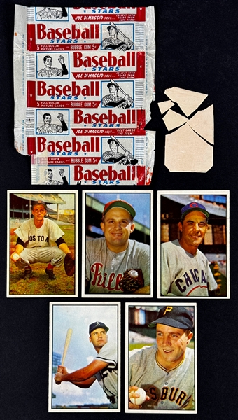 1953 Bowman Color 5-Cent Wrapper Plus Five Cards and Gum From the Pack