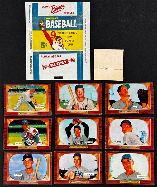 1955 Bowman 5-Cent Wrapper Plus 9 Cards and Gum from the Pack