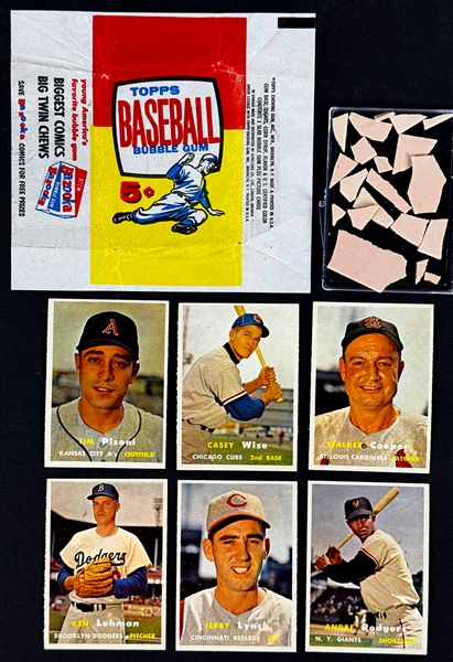 1957 Topps 5-Cent Wrapper Plus 6 Cards and Gum from the Pack