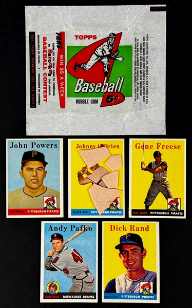 1958 Topps 5-Cent Wrapper Plus 5 Cards and Gum from the Pack