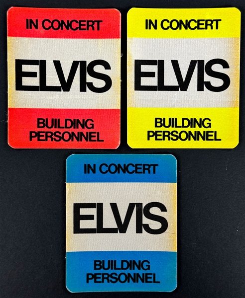 Three 1970s Elvis Presley Concert Rectangle Backstage Passes - Red, Yellow and Blue Variations