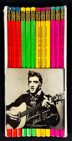 1956 Elvis Presley Enterprises Unopened Pictorial Package of 12 "Sincerely Yours, Elvis Presley" Pencils