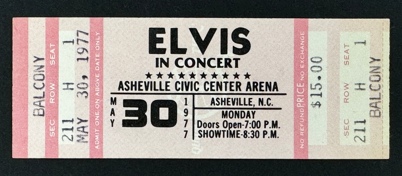 1977 Elvis Presley FULL Ticket for May 30, 1977, Concert in Asheville that Never WAS!