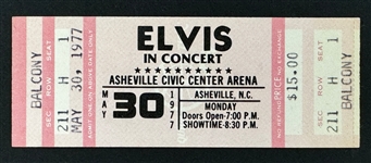 1977 Elvis Presley FULL Ticket for May 30, 1977, Concert in Asheville that Never WAS!