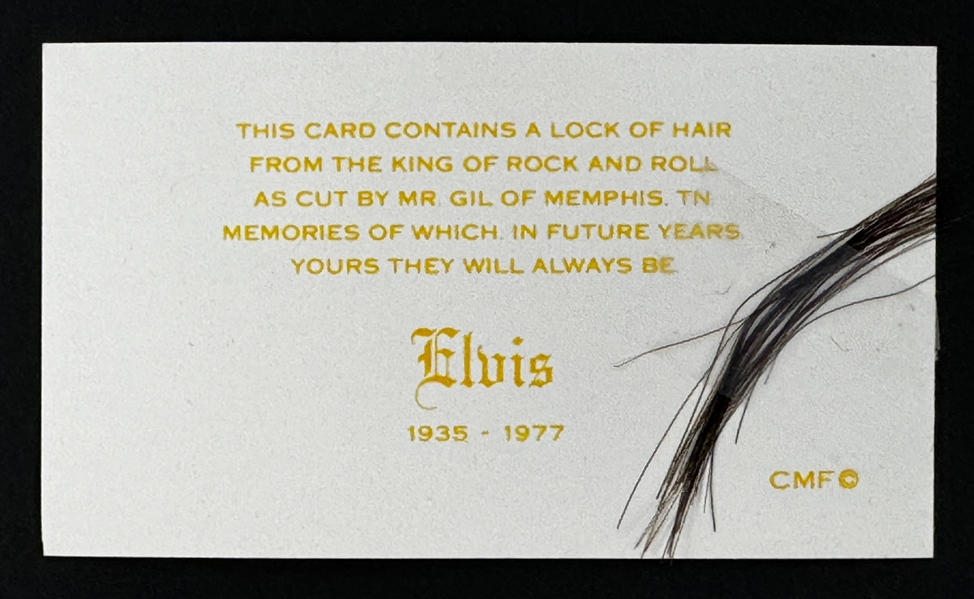 A Large Lock of Elvis Presleys Hair from His Hairdresser Homer “Gill” Gilleland on His Trademark Card