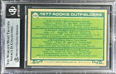 Jack Clark, Lee Mazzilli and Ruppert Jones Signed 1977 Topps #488 (Beckett Encapsulated)