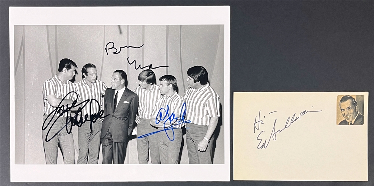 Beach Boys on <em>The Ed Sullivan Show</em> Signed Photo Incl. Brian Wilson Plus Sullivan Signed Index Card (Beckett Authentic)