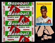 1958 Topps 1-Cent Wrapper Trio (3) Plus Cards and Gum from the Packs