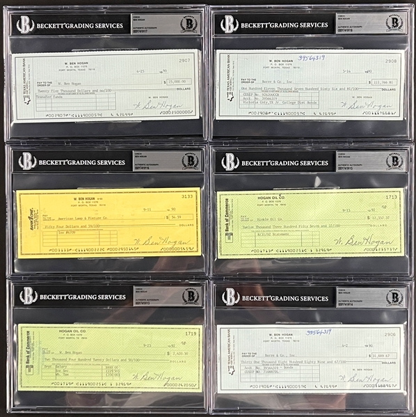 Ben Hogan Signed Checks (6) (Encapsulated Beckett Authentic)