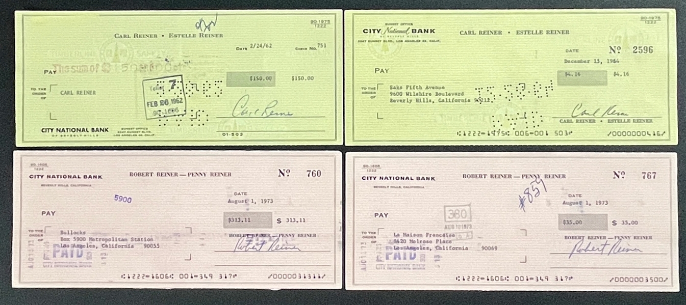 Carl Reiner and Rob Reiner Signed Check Collection (4) (Beckett Authentic)