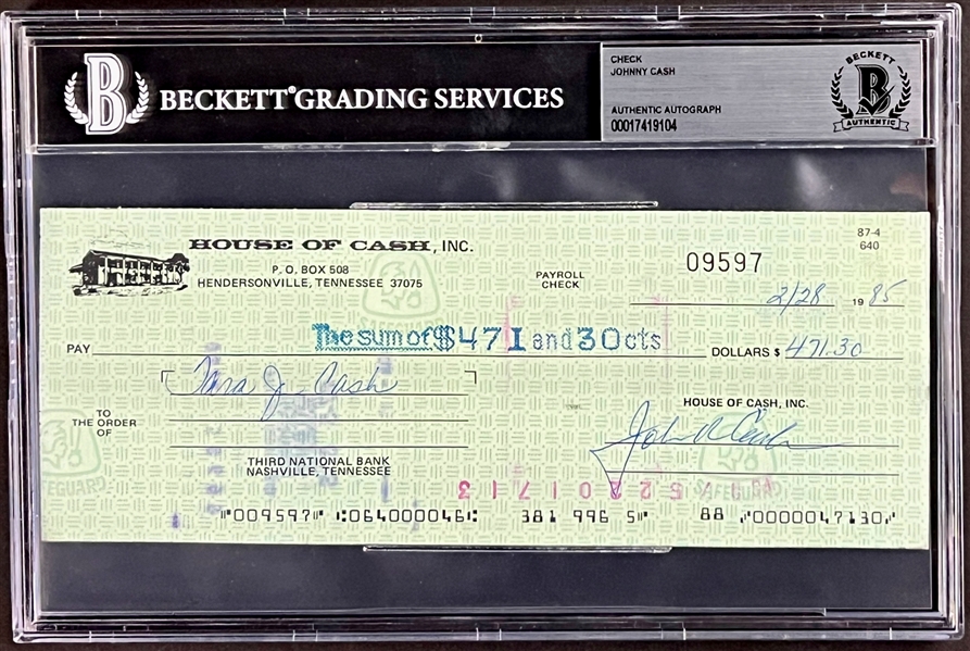 Musicians Signed Check Collection (12) Incl. Johnny Cash and Others (Beckett Authentic)