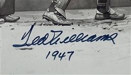 Ted Williams 1947 Signed Triple Crown Artwork in Framed Display (Beckett Authentic)