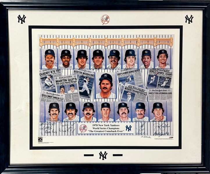 1978 New York Yankees "Greatest Comeback Ever" LE Lithograph (19/178) - 24 Signatures Incl. Reggie Jackson (Beckett Authentic)