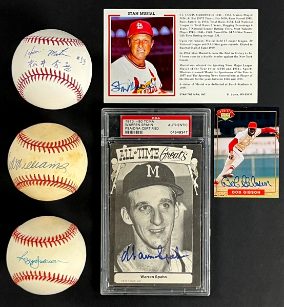 Baseball Hall of Famers Signed Collection (6) Incl. Ted Williams, Stan Musial and Others (Beckett Authentic)