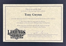 Tony Gwynn Signed 1992 <em>Legends Sports Memorabilia</em> Magazine (Beckett Authentic)