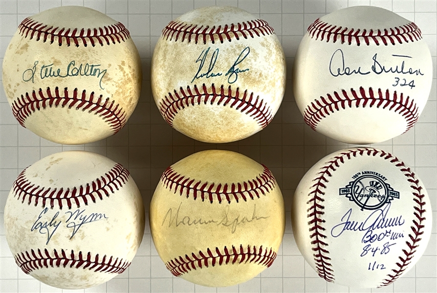 300 Game Winners Single Signed Baseballs (6) Incl. Steve Carlton, Nolan Ryan and Others (Beckett Authentic)