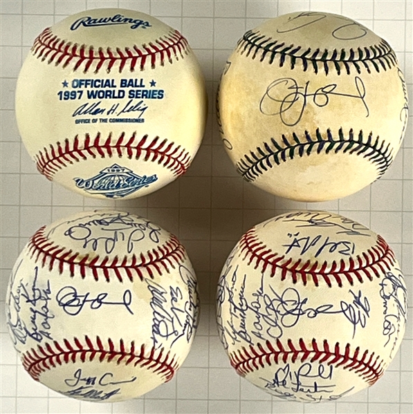1997 Florida Marlins World Series Champs Team Signed Baseballs (2) (30 Sigs each) and 1997 Marlins Coaches Signed Baseball (Beckett Authentic)