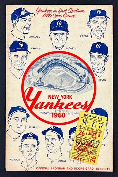 1960 New York Yankees Scorecard and Ticket Stub from June 8, 1960, with Mantle and Maris HRs