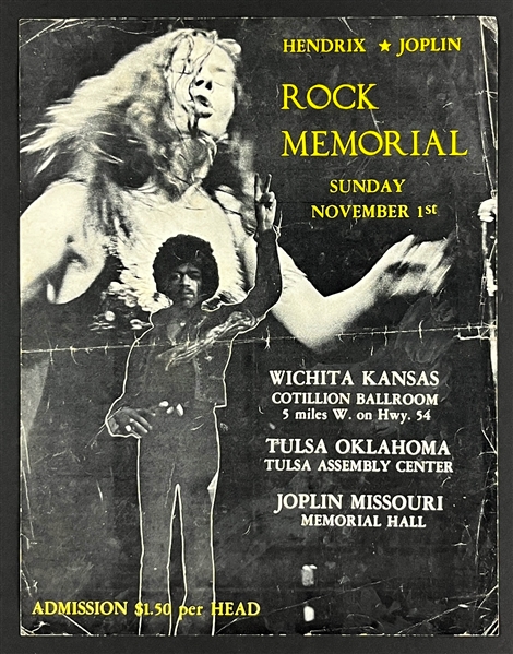 1970 RARE Jimi Hendrix and Janis Joplin Memorial Concert Flyer