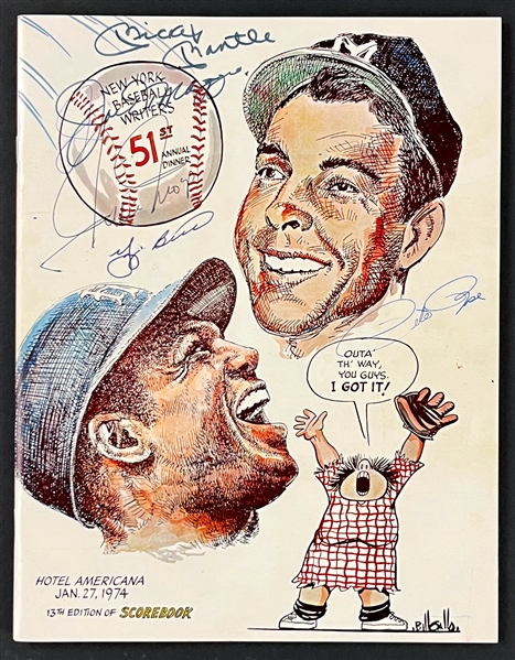 Mickey Mantle, Joe DiMaggio, Wilie Mays, Yogi Berra and Pete Rose Signed 1974 51st Annual NY Baseball Writers Dinner "Scorebook" (Beckett Authentic)