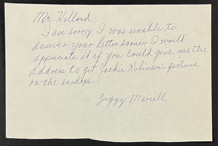 Ziggy Marcell Signed Handwritten Letter Mentioning Jackie Robinson (Beckett Authentic)