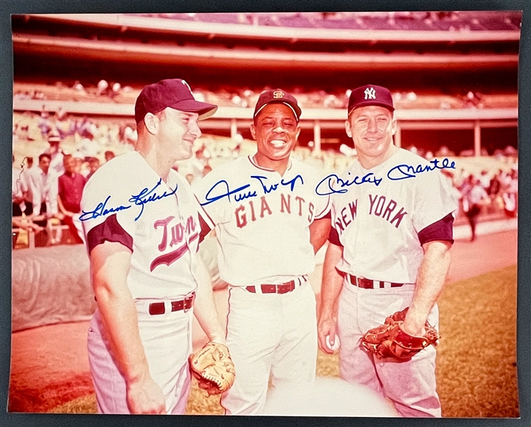Mickey Mantle, Willie Mays and Harmon Killebrew Signed 11x14 Inch Photo (Beckett Authentic)