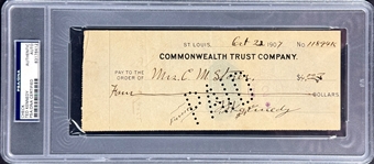 Ted Kennedy Signed 1907 Bank Check Inventor of the Catchers Mitt (Encapsulated by PSA/DNA)
