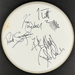 Def Leppard Band Signed Drum Head Joe Elliot, Rick Allen, Rick Savage, Vivian Campbell and Phil Collen (Beckett Authentic)