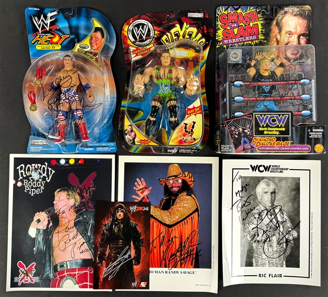 Wrestling Superstars Signed Photos and Action Figures (7 Items) Incl. Macho Man Randy Savage (Beckett Authentic)