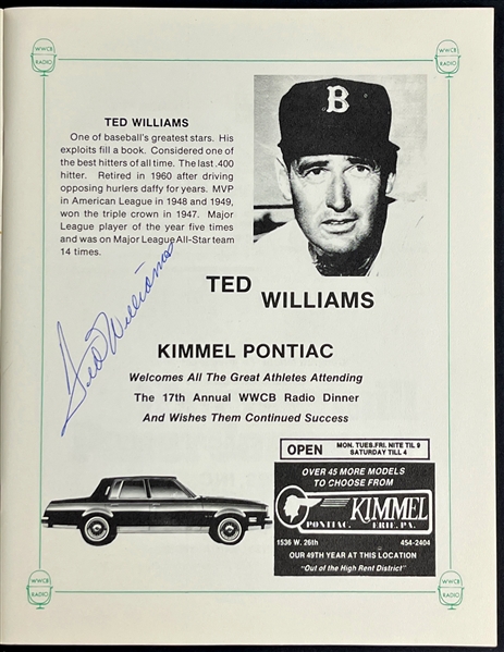 1980 Sports Dinner Program Signed by Ted Williams, Dan Marino and Others (10 Signatures) (Beckett Authentic)