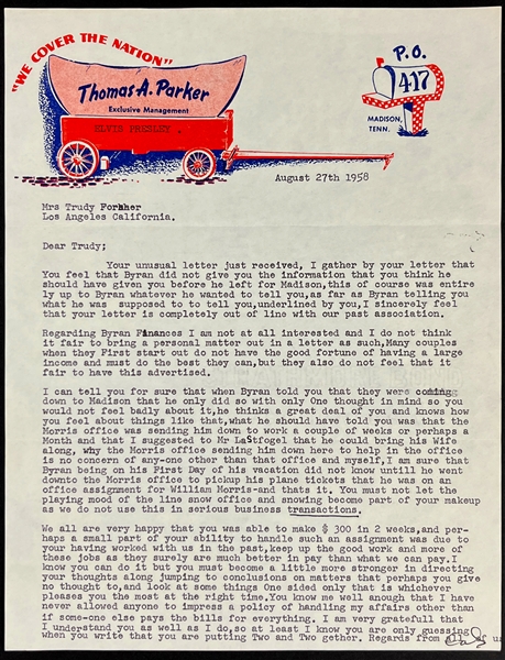 1958 Colonel Parker Signed Letter to Trude Forsher – A Long and Scathing Rebuke! (Beckett Authentic)
