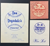 Don Drysdale Signed Don Drysdale's Dug Out Napkin with Menu and Wine List (Beckett Authentic)