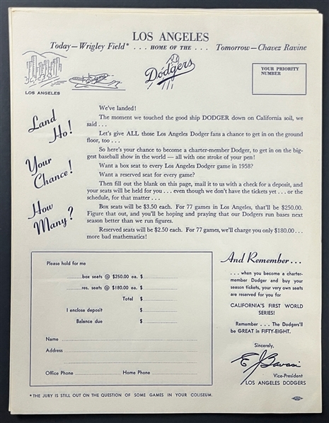 1958 Dodgers First Year in Los Angeles Collection (25 Pieces) Incl. First 7 Issues of <em>Line Drives</em> Newsletter