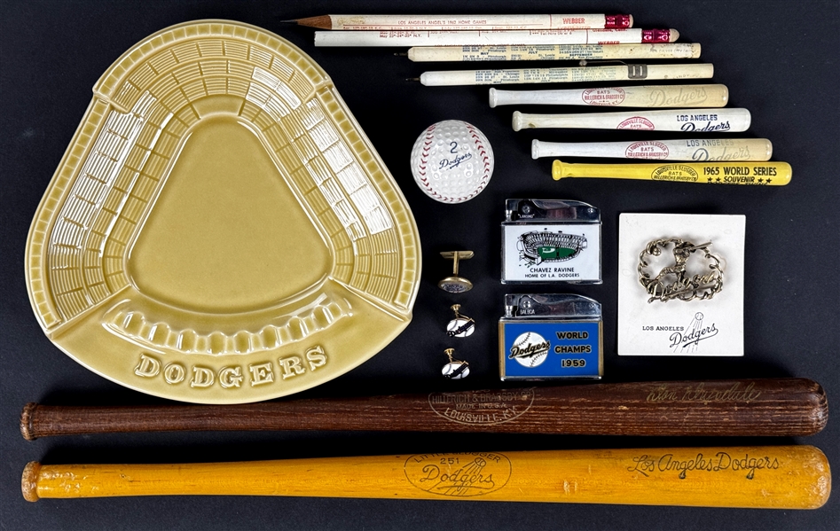1960s Los Angeles Dodgers Souvenir Collection (19 Pieces) Incl. 1959 World Champs Lighter