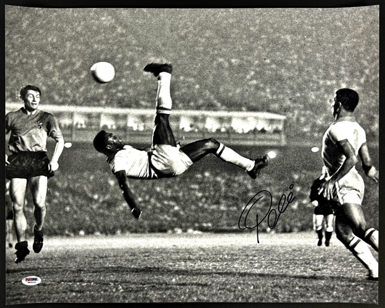 Pelé Signed 16x20 Photo of His Iconic Bicycle Kick! (PSA/DNA)