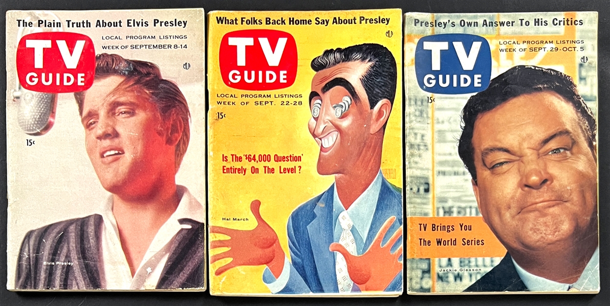 1950s Elvis Presley <em>TV Guide</em> Collection - All Three Issues with His First Appearances on <em>The Ed Sullivan Show</em>