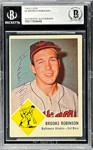 1963 Fleer #4 Brooks Robinson Signed Card (Encapsulated Beckett Authentic)