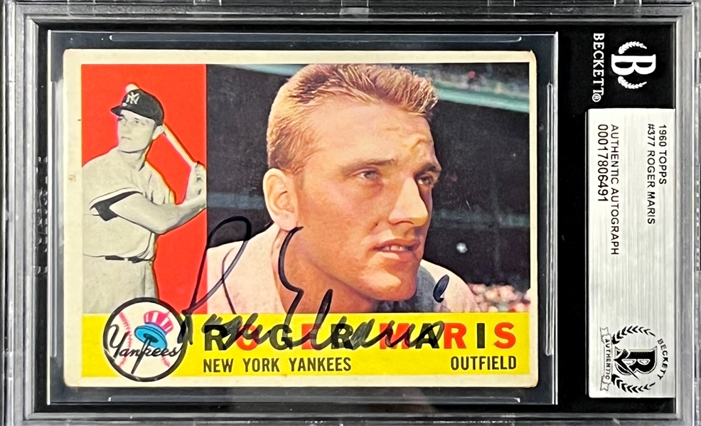1960 Topps #377 Roger Maris Signed Card (Encapsulated Beckett Authentic)