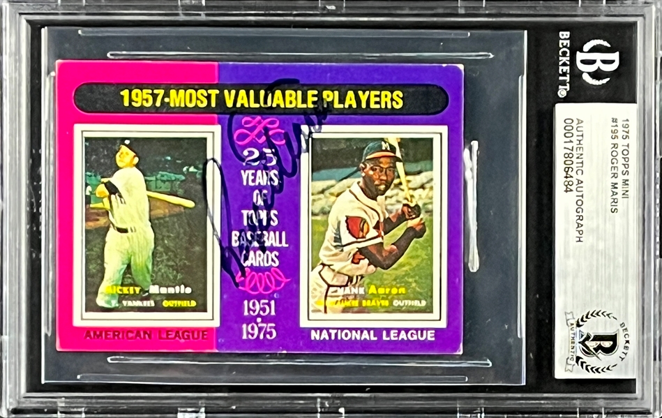 1975 Topps #195 1957-MVP Roger Maris Signed Card (Encapsulated Beckett Authentic)