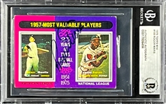 1975 Topps #195 1957-MVP Roger Maris Signed Card (Encapsulated Beckett Authentic)