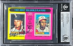 1975 Topps #199 1961-MVP Roger Maris Signed Card (Encapsulated Beckett Authentic)