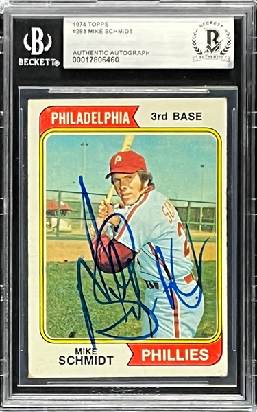 1974 Topps #283 Mike Schmidt Signed Card (Encapsulated Beckett Authentic)