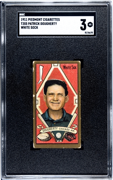 1911 T205 Gold Border Patrick Dougherty, Red Sock and White Sock Variations - Both SGC Graded
