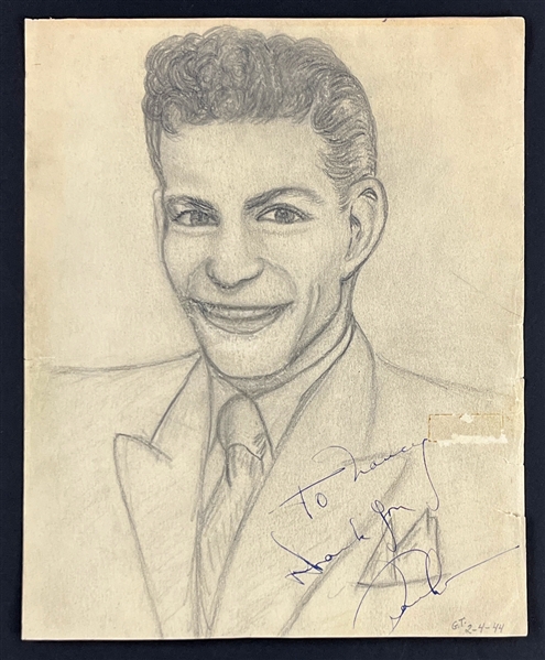1940s Frank Sinatra Signed Hand Drawn Sketch Plus Original Photo Used for Artwork